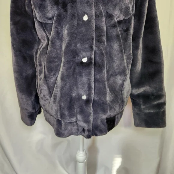UGG Women's Frankie Trucker Faux Fur Jacket Ink Grey Sz M Warm Soft Cozy - Picture 4 of 16